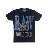 Men RAW World Tour Light Blue Bling Crew Neck T-Shirt