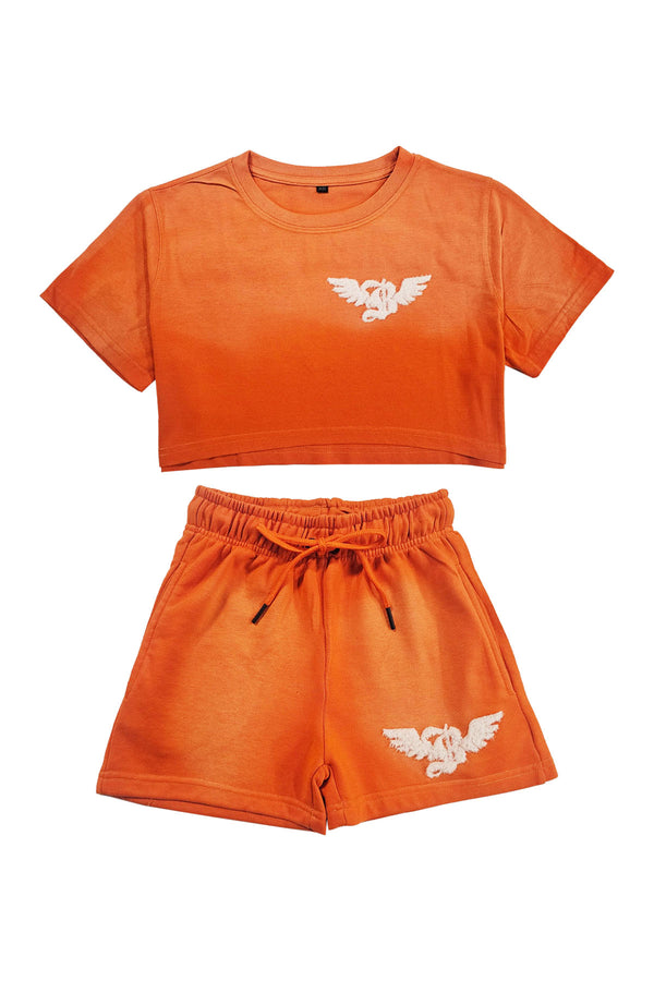Women Broken Soul Cream Chenille Cropped T-Shirts and Cotton Shorts Set