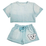 Women Find Your Way Chenille Cropped T-Shirts and Cotton Shorts Set