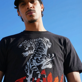 Men Tiger Cursive RAW Red Bling Crew Neck T-Shirt