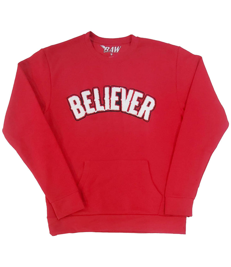 Men BELIEVER Chenille Long Sleeves - Red - Rawyalty Clothing
