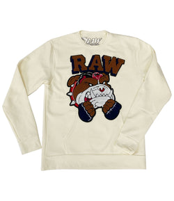 Men Bulldog Chenille Long Sleeves - Cream - Rawyalty Clothing