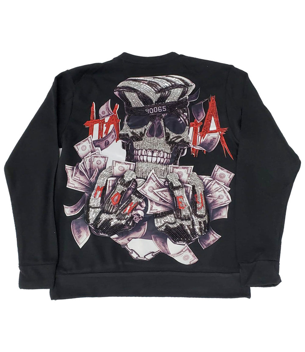HATA Skull Hand Made Sequin Long Sleeves - Black - Rawyalty Clothing