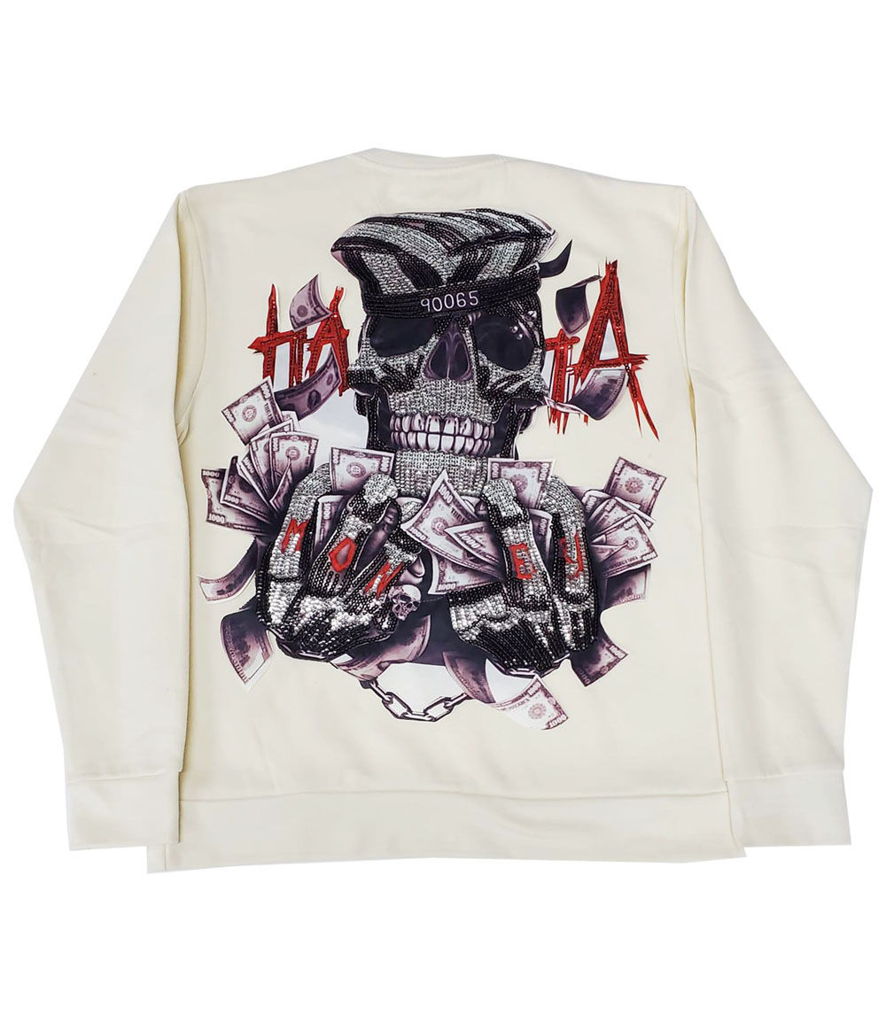 Men HATA Skull Hand Made Sequin Long Sleeves - Cream - Rawyalty Clothing