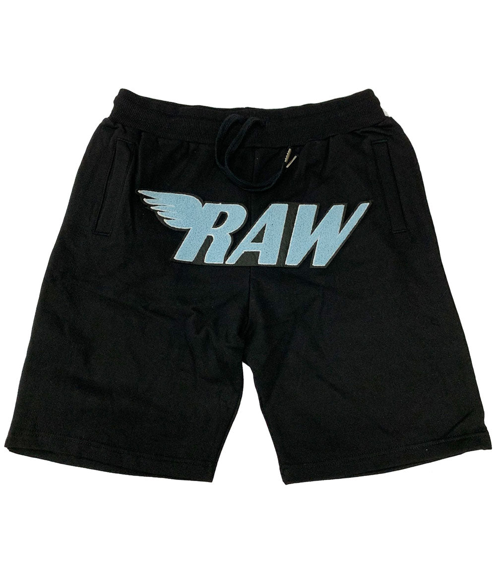 Men RAW Baby Blue Chenille Cotton Shorts - Black - Rawyalty Clothing