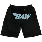 Men RAW Baby Blue Chenille Cotton Shorts - Black - Rawyalty Clothing