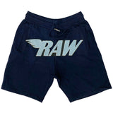 RAW Baby Blue Chenille Cotton Shorts - Navy - Rawyalty Clothing