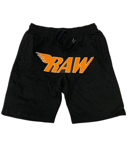 Men RAW Orange Chenille Cotton Shorts - Black - Rawyalty Clothing