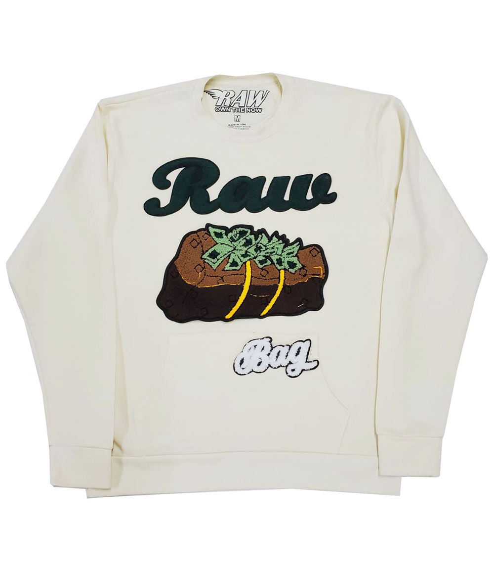 Men RAW Bag Chenille Long Sleeves - Cream - Rawyalty Clothing