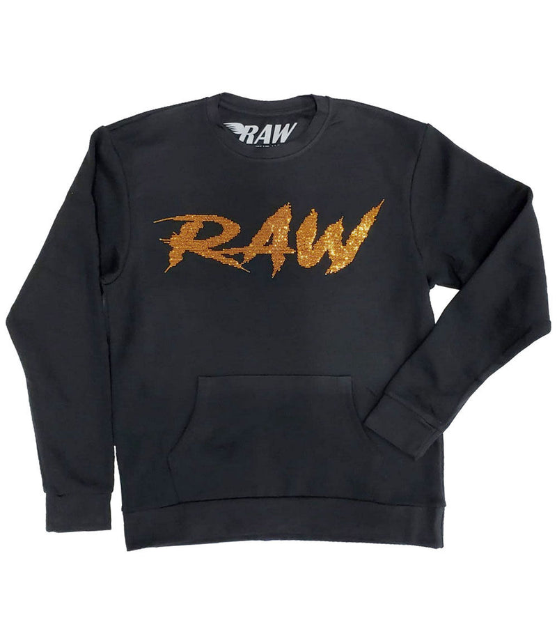 Cursive RAW Gold Bling Long Sleeves - Black - Rawyalty Clothing
