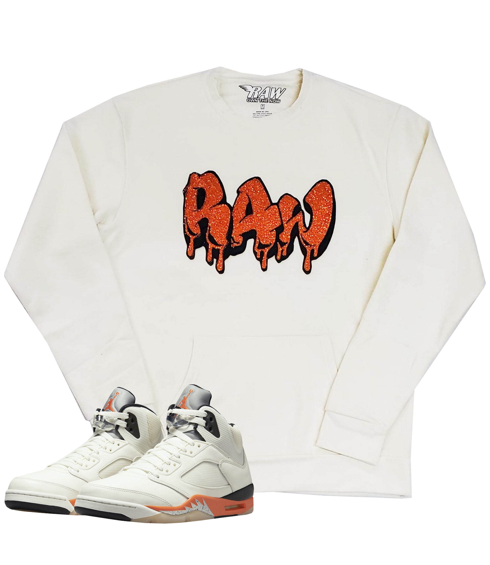 Men RAW Drip Orange Bling Long Sleeves - Cream - Rawyalty Clothing