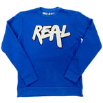 Men Real White Chenille Long Sleeves - Royal - Rawyalty Clothing