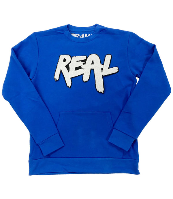 Men Real White Chenille Long Sleeves - Royal - Rawyalty Clothing