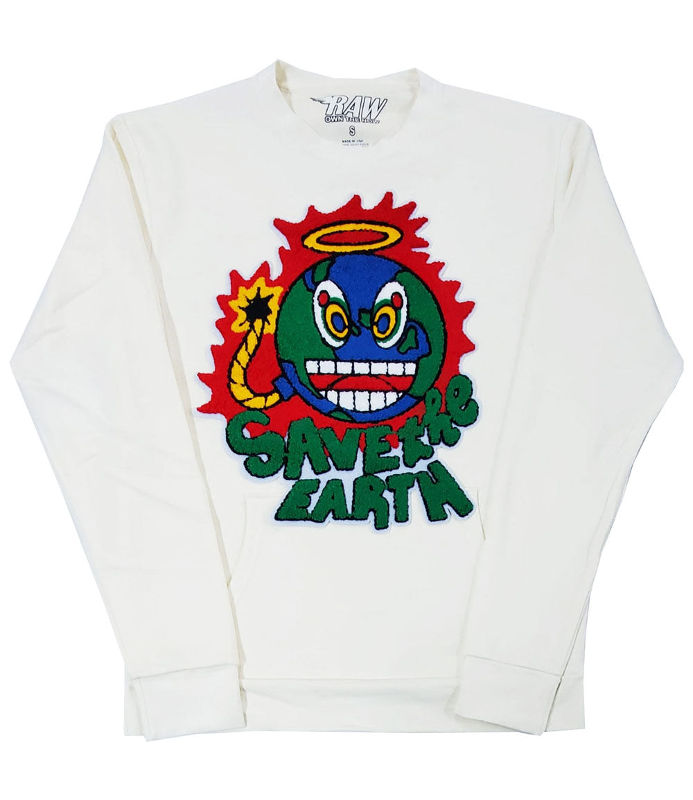 Men Save The Earth Chenille Long Sleeves - Cream - Rawyalty Clothing