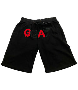 Men GOAT Red/Black Chenille Cotton Shorts - Black - Rawyalty Clothing