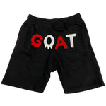 Men GOAT Red/White Chenille Cotton Shorts - Black - Rawyalty Clothing