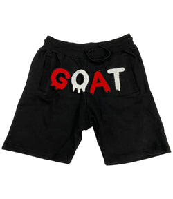 Men GOAT Red/White Chenille Cotton Shorts - Black - Rawyalty Clothing