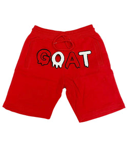 Men GOAT Red/White Chenille Cotton Shorts - Red - Rawyalty Clothing