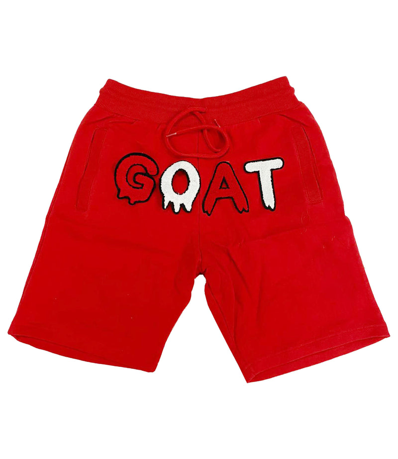 Men GOAT Red/White Chenille Cotton Shorts - Red - Rawyalty Clothing