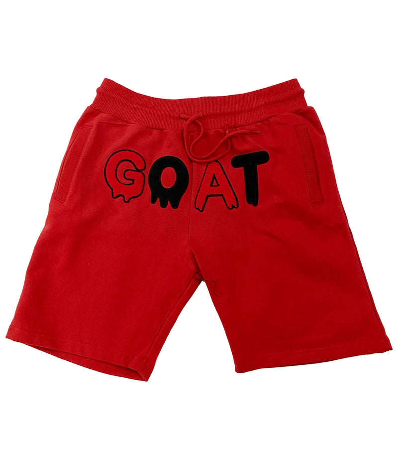 Men GOAT Red/Black Chenille Cotton Shorts - Red - Rawyalty Clothing