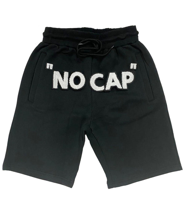Men NO CAP White Chenille Cotton Shorts - Black - Rawyalty Clothing