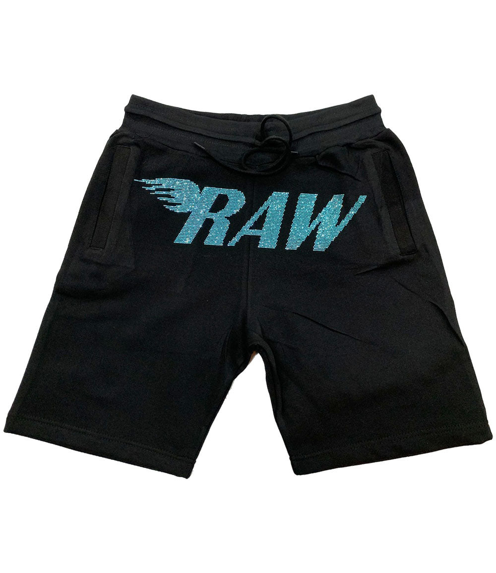 Men RAW Aqua Bling Cotton Shorts - Black - Rawyalty Clothing