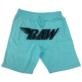 RAW Black Chenille Cotton Shorts - Aqua - Rawyalty Clothing