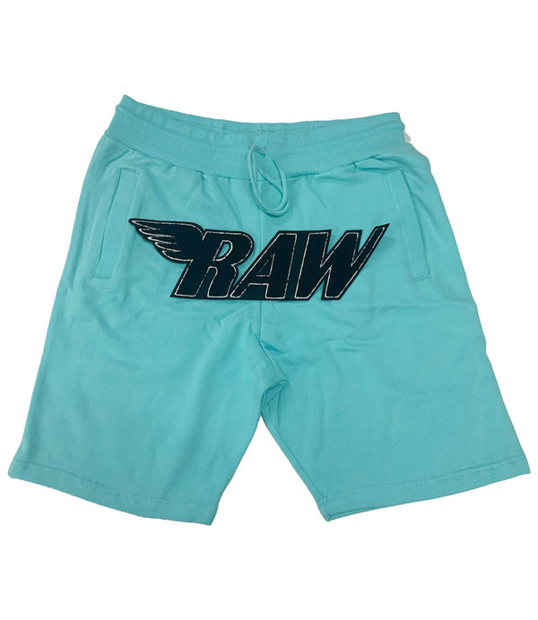 RAW Black Chenille Cotton Shorts - Aqua - Rawyalty Clothing