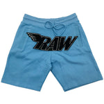 RAW Black Chenille Cotton Shorts - Carolina Blue - Rawyalty Clothing
