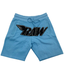 RAW Black Chenille Cotton Shorts - Carolina Blue - Rawyalty Clothing