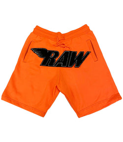RAW Black Chenille Cotton Shorts - Neon Orange - Rawyalty Clothing