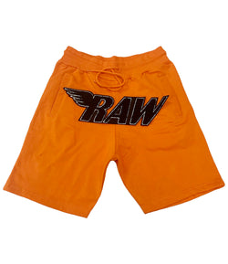 RAW Black Chenille Cotton Shorts - Orange - Rawyalty Clothing