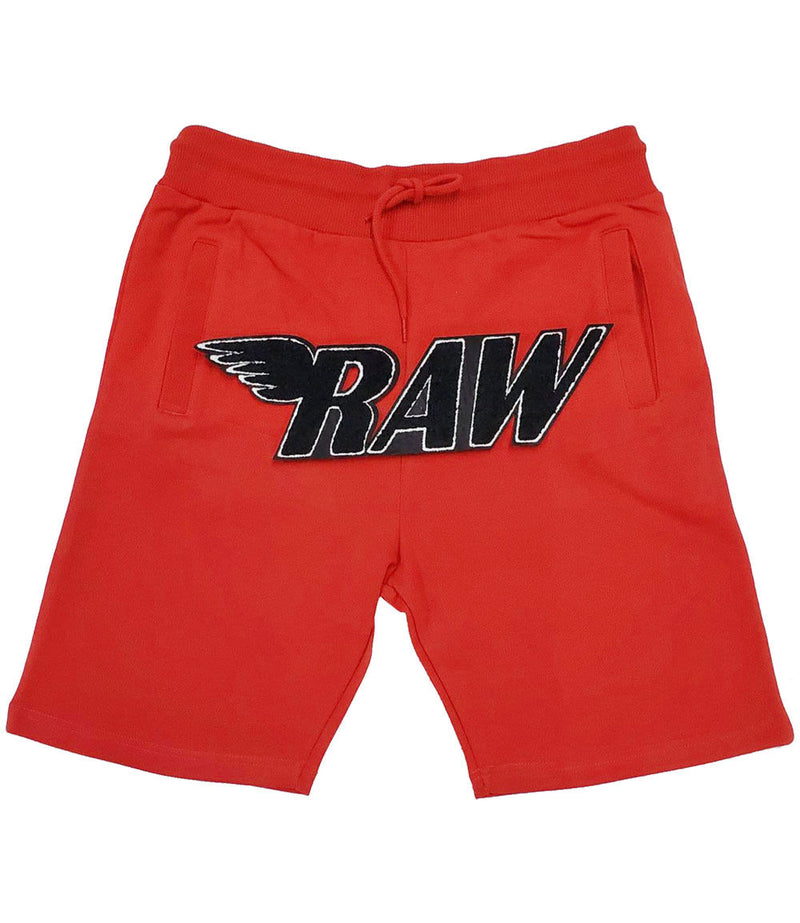 Men RAW Black Chenille Cotton Shorts - Red - Rawyalty Clothing