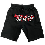 Men RAW Camo Red Chenille Cotton Shorts - Black - Rawyalty Clothing