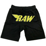 Men RAW Bright Yellow Chenille Cotton Shorts - Black - Rawyalty Clothing