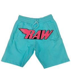 RAW Neon Pink Chenille Cotton Shorts - Aqua - Rawyalty Clothing