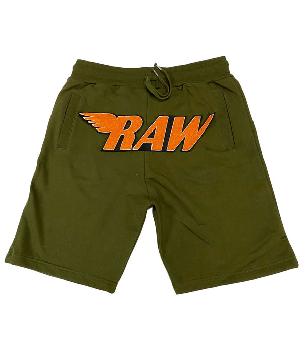 RAW Orange Chenille Cotton Shorts - Olive - Rawyalty Clothing