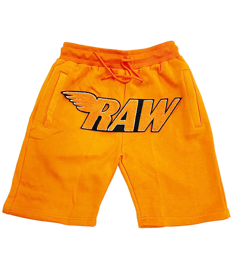 Men RAW Wing Orange Chenille Cotton Shorts - Orange - Rawyalty Clothing