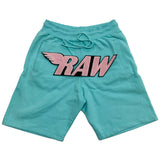 RAW Pink Chenille Cotton Shorts - Aqua - Rawyalty Clothing