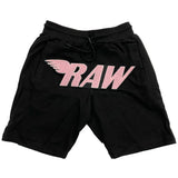 Men RAW Pink Chenille Cotton Shorts - Black - Rawyalty Clothing