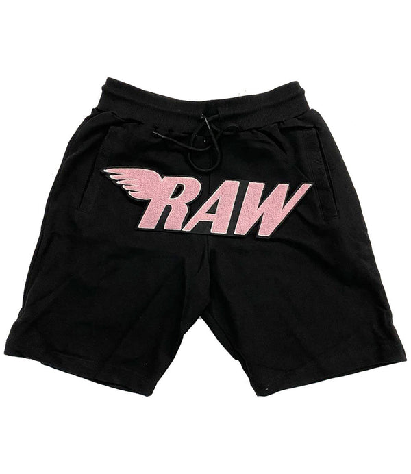 Men RAW Pink Chenille Cotton Shorts - Black - Rawyalty Clothing