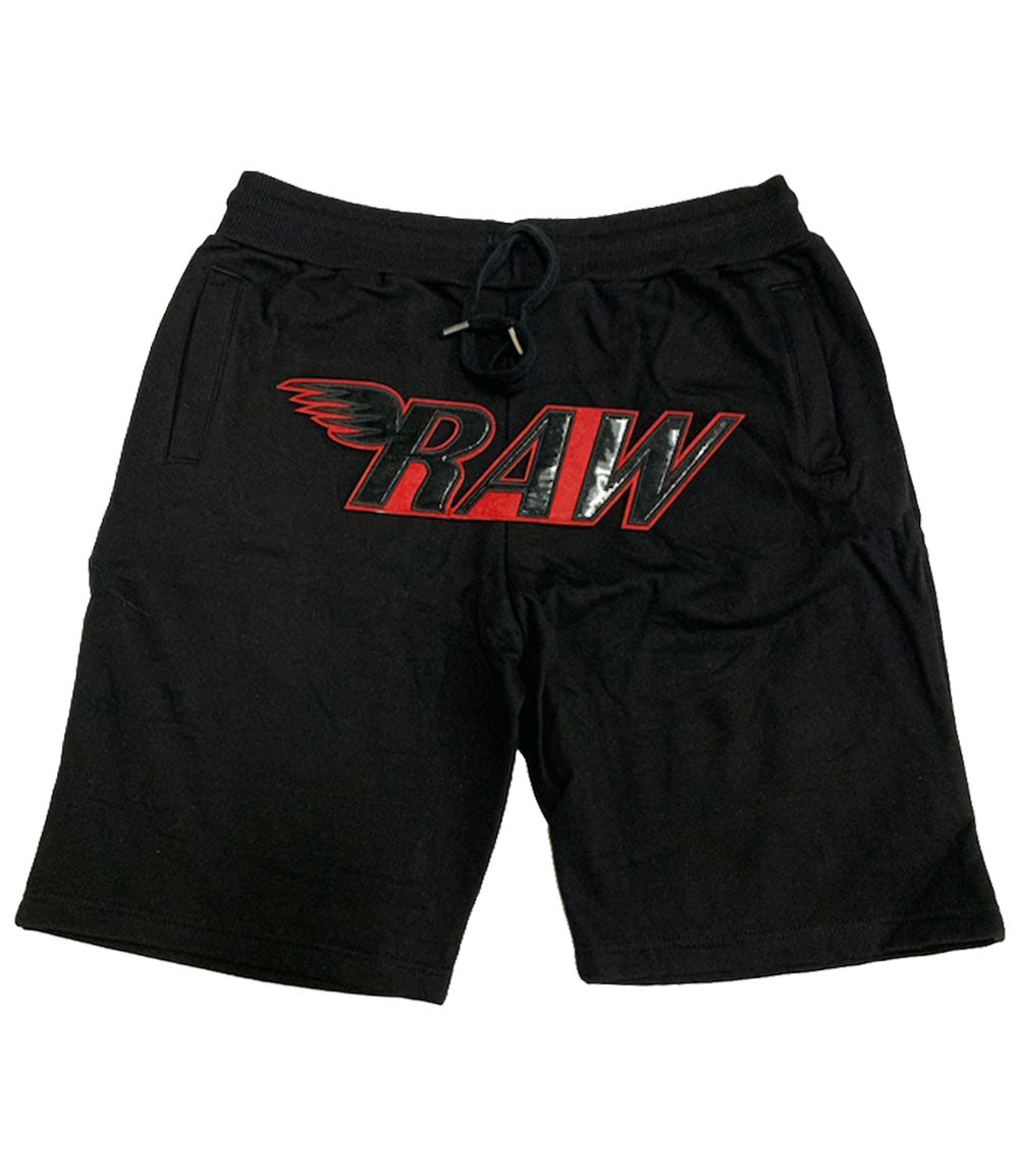 Men RAW PU Red Cotton Shorts - Black - Rawyalty Clothing