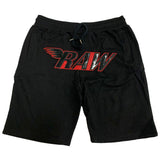 Men RAW PU Red Cotton Shorts - Black - Rawyalty Clothing