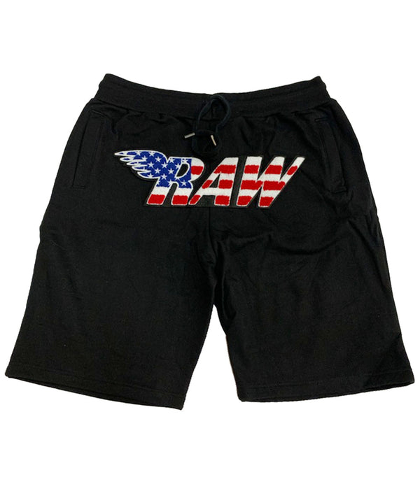 Men RAW USA Chenille Cotton Shorts - Black - Rawyalty Clothing