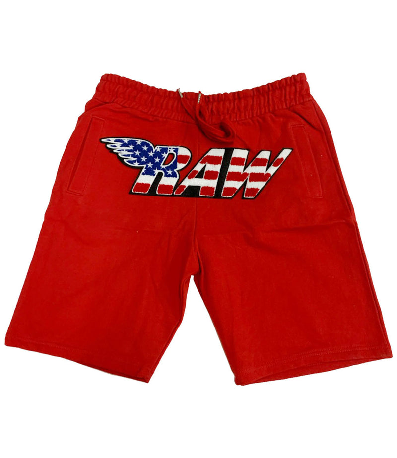 RAW USA Chenille Cotton Shorts - Red - Rawyalty Clothing