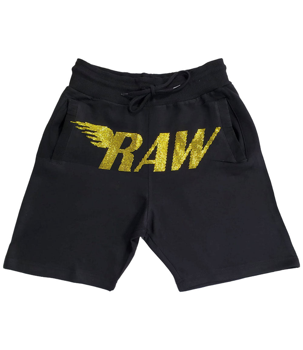 Men RAW Yellow Bling Cotton Shorts - Black - Rawyalty Clothing