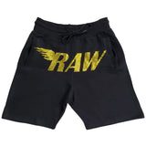 Men RAW Yellow Bling Cotton Shorts - Black - Rawyalty Clothing