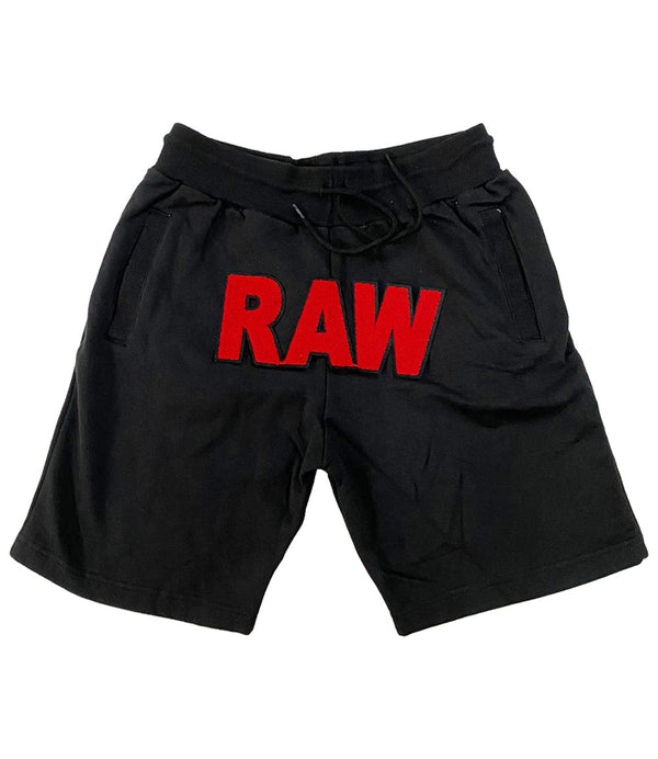 Men Basic RAW Red Chenille Cotton Shorts - Black - Rawyalty Clothing