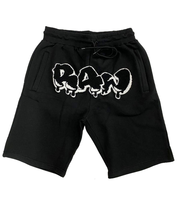 Men RAW Drip Black Chenille Cotton Shorts - Black - Rawyalty Clothing
