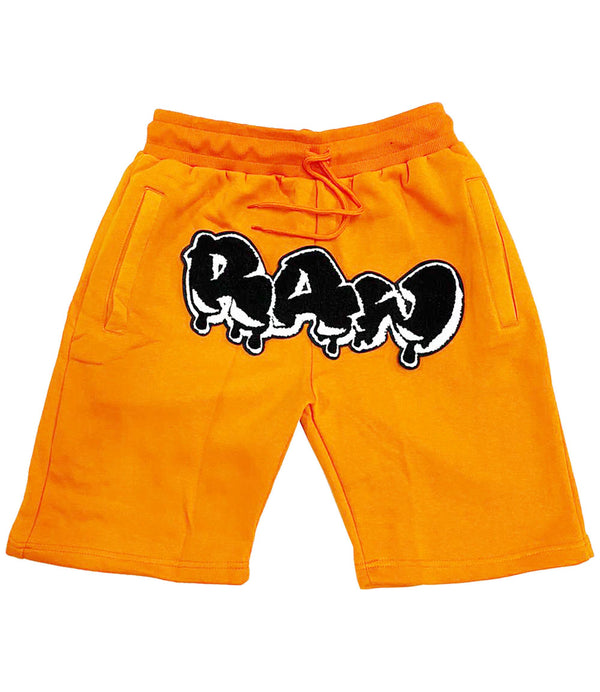 Men RAW Drip Black Chenille Cotton Shorts - Orange - Rawyalty Clothing